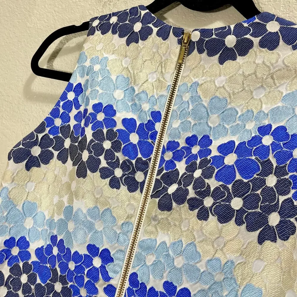 Sara Campbell Sleeveless Sheath Dress Blue Floral Textured Size 8 Boutique Y2K - Picture 4 of 12